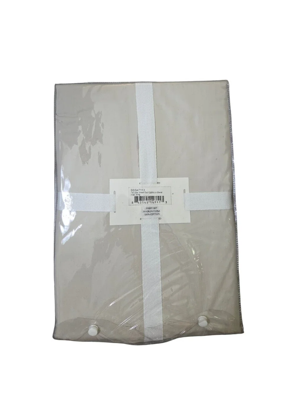 Spring+Mercer 100% Cotton Percale King Sheet Set Stone Beige Cottage Luxe